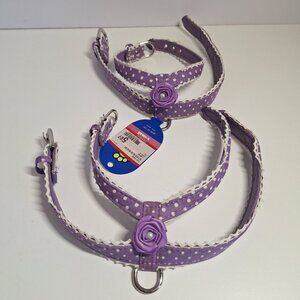 2 Top Paw X-Small Purple Polka Dot Dog Harness Flower Accents Lot Lavender Pearl